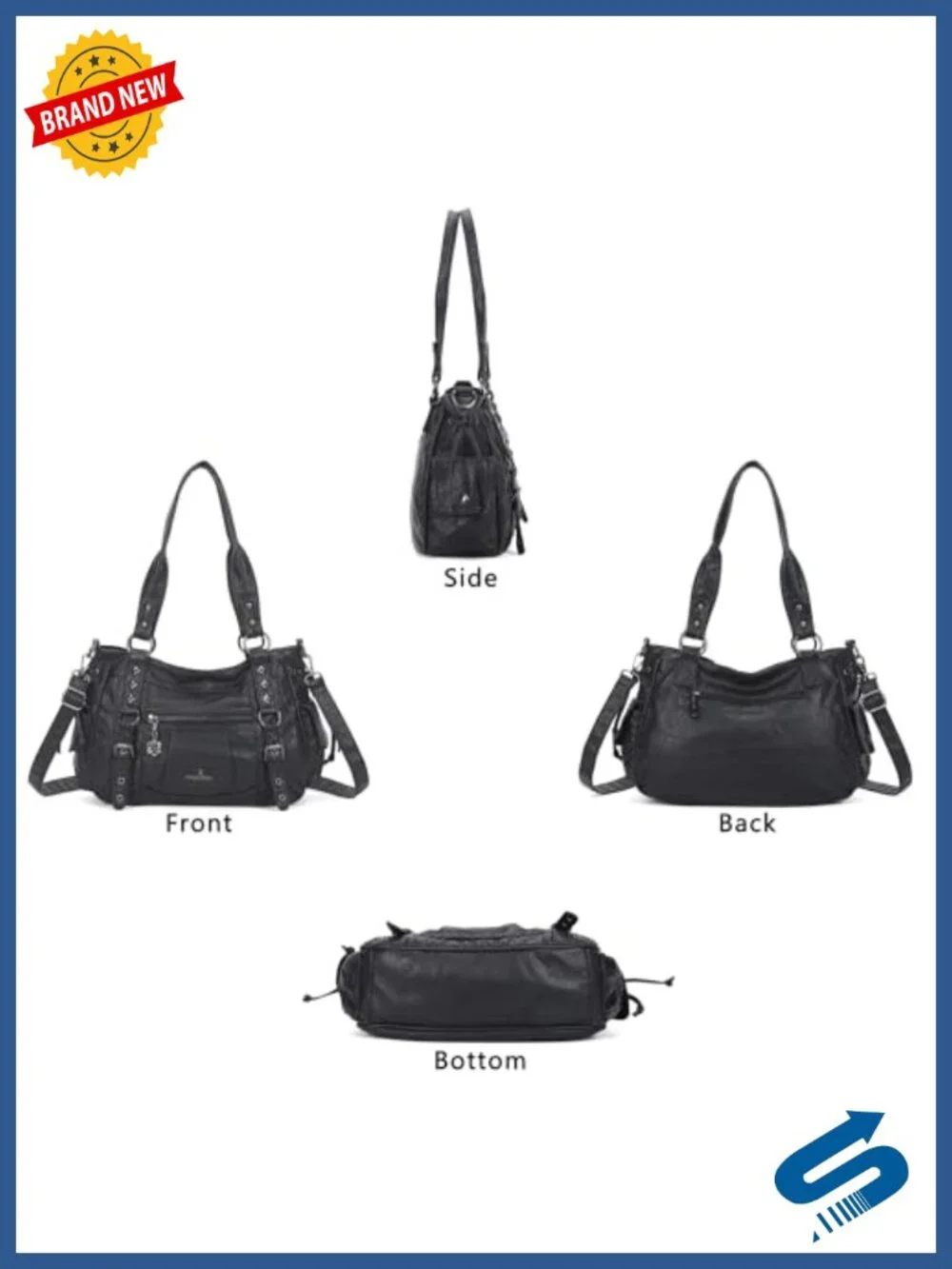 Vegan Leather Hobo Satchel Tote Multi Pocket Shoulder Bag